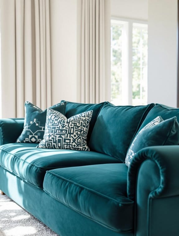 teal sofas with pillow arms